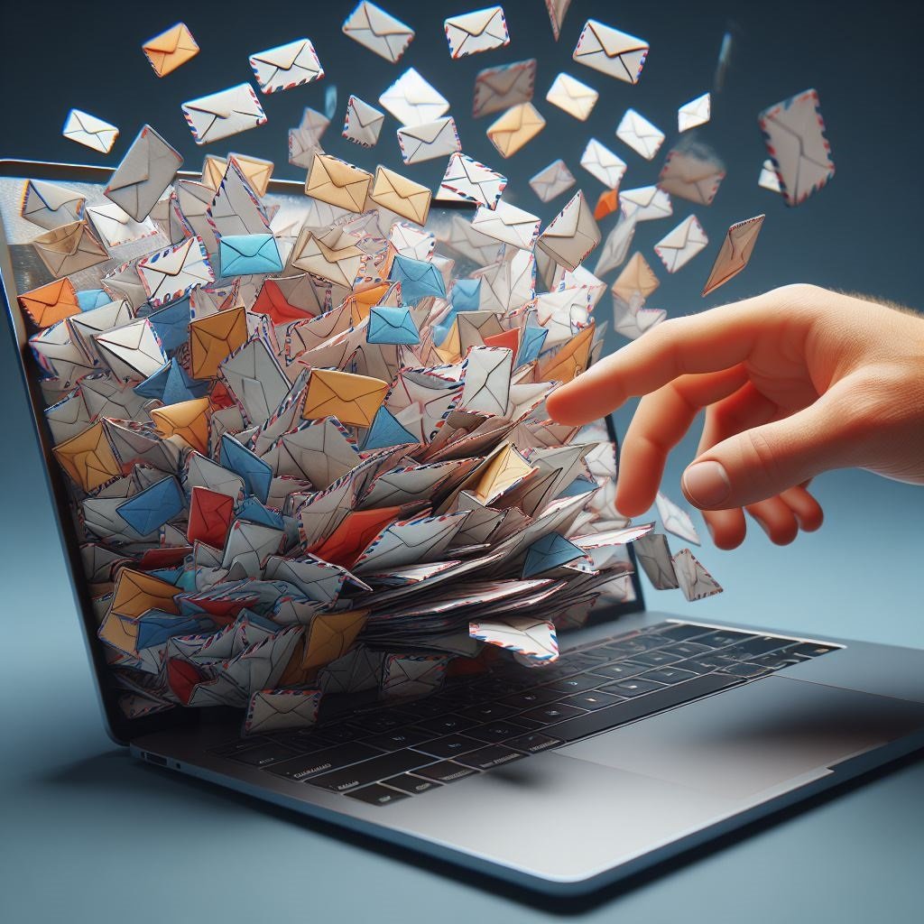 Overload of emails in a laptop, visual representation