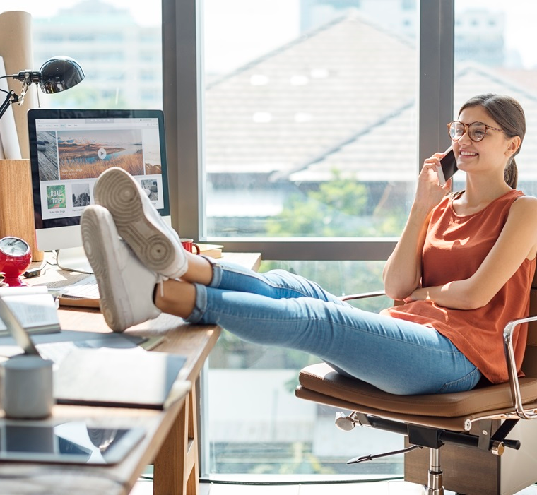 A girl in a cozy office space